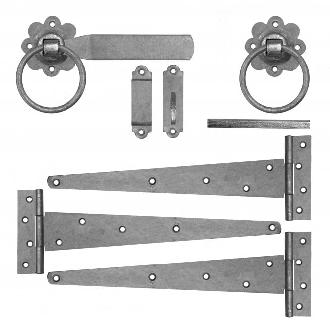 Gate Set D - 12" Heavy Tee Hinges - 6" Plain Ring Latch