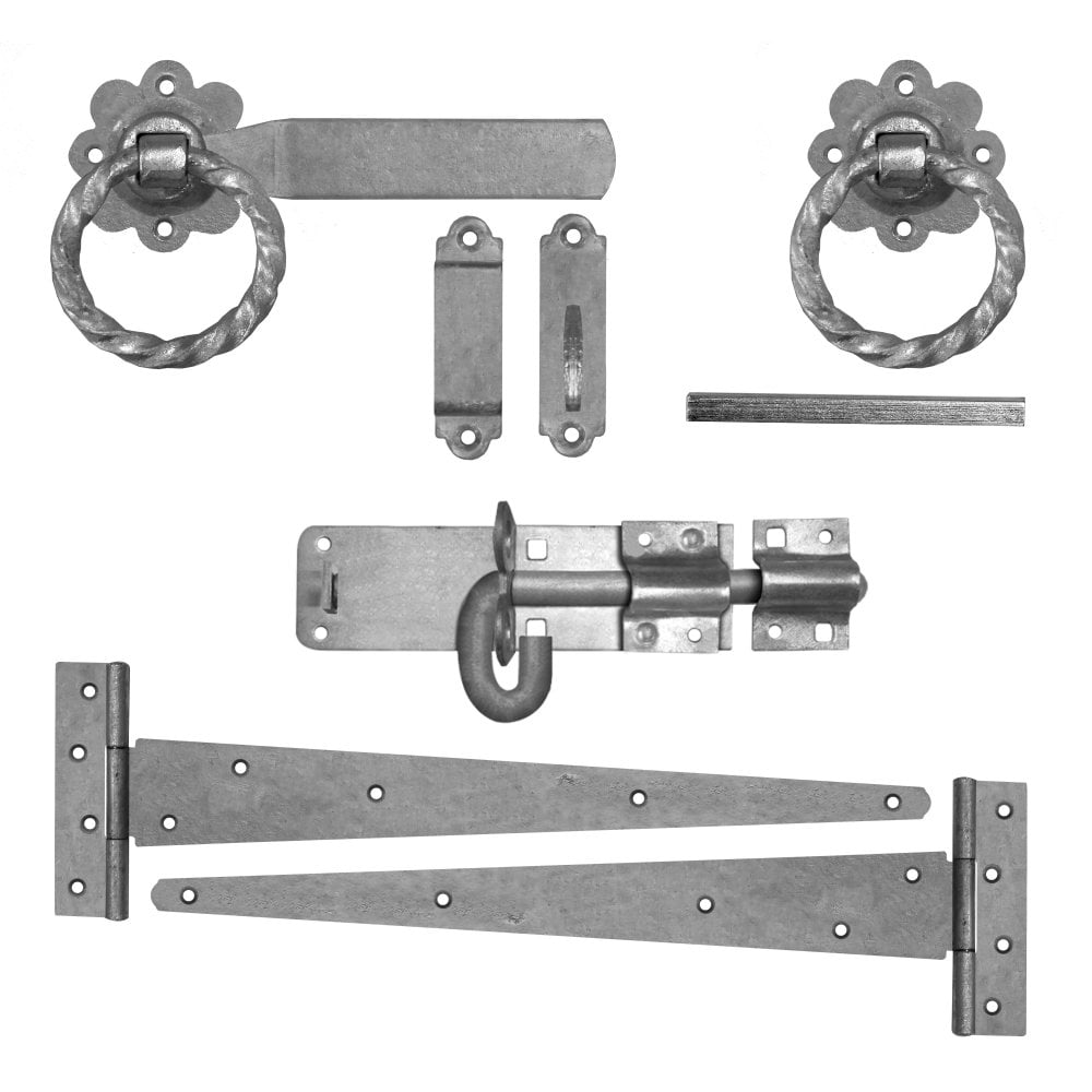 Gate Set A - 18" Heavy Tee Hinges - 6" Brenton Bolt - 6" Twisted Ring Gate Latch